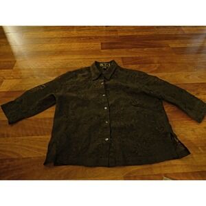 Mirasol Large Brown Cutout Button Up Blouse